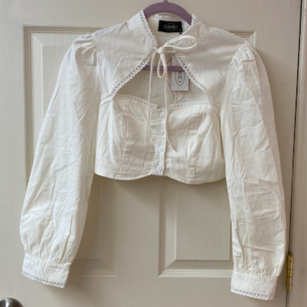 NWT Cider white corduroy long-sleeved crop top
